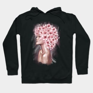 Pretty young girl with flowers in hair. Hoodie